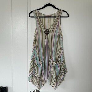 PARADISE USA vintage multi color stripe knit coverup dress asymmetrical